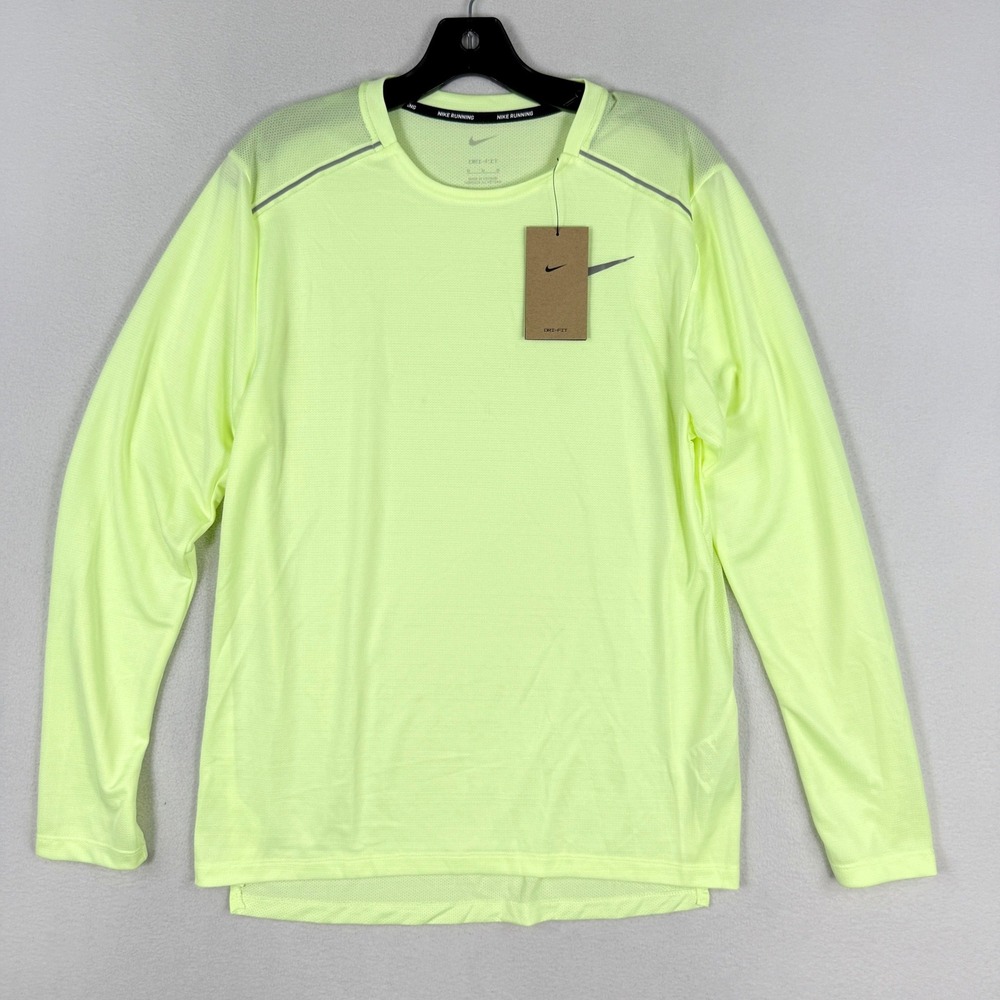Nike Run Dri-Fti Miler Long Sleeve Size M Mens Barely Volt Yellow AJ7568-703 NEW